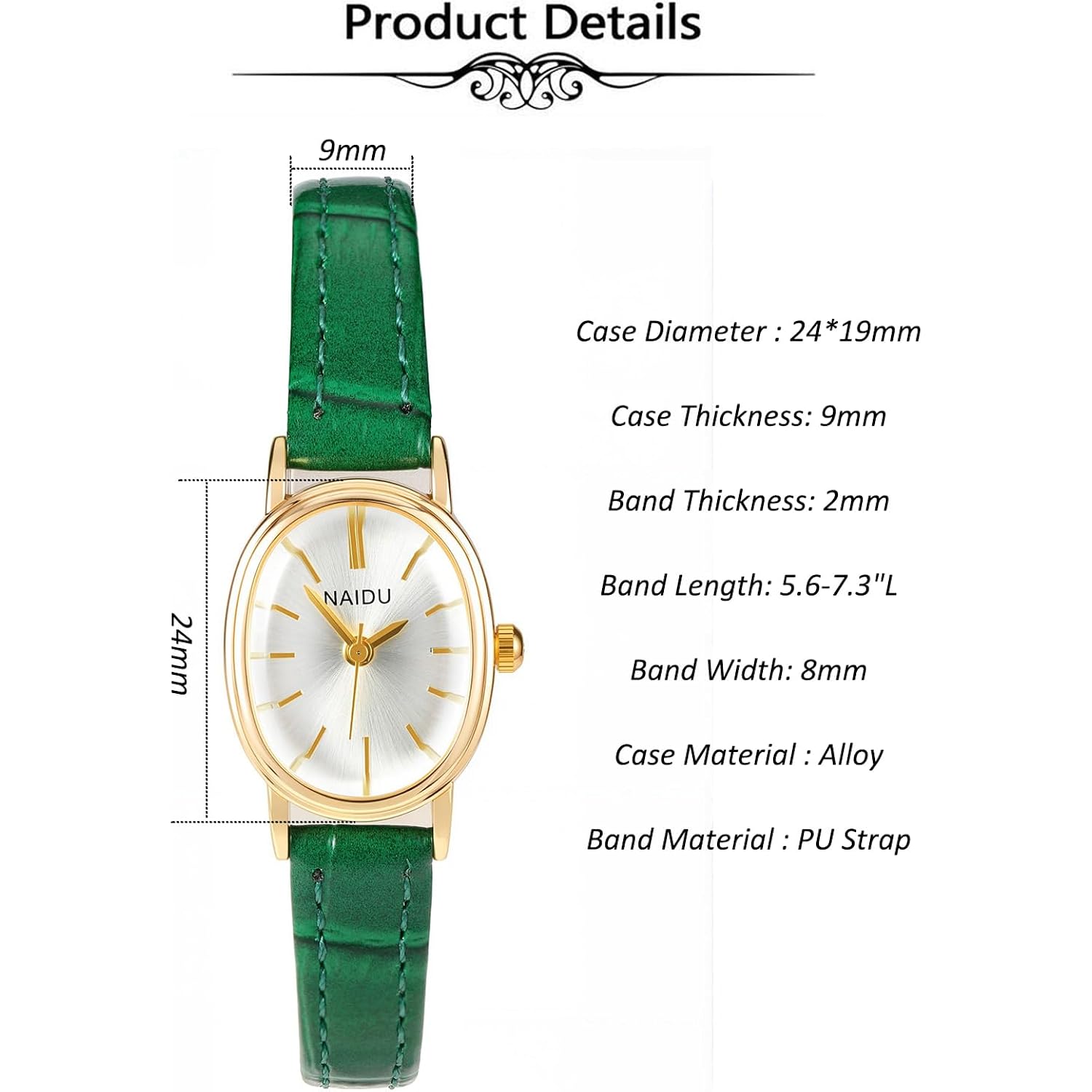 MANIFO Womens Oval Case Watch PU Leather Analogue Quartz Wrist Watches for Women Ladies Small Casual Business Watches