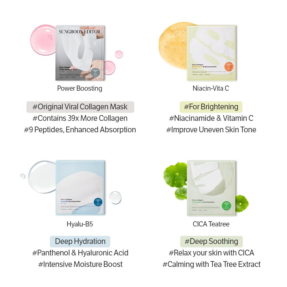 SUNGBOON EDITOR Deep Collagen Overnight Mask Hydrating Mask for Glass Skin, Wrinkle Care, Firming & Pore Refining 2,160,000PPB Collagen + 9 Peptides Korean Skincare, 4ea Gifts for Women