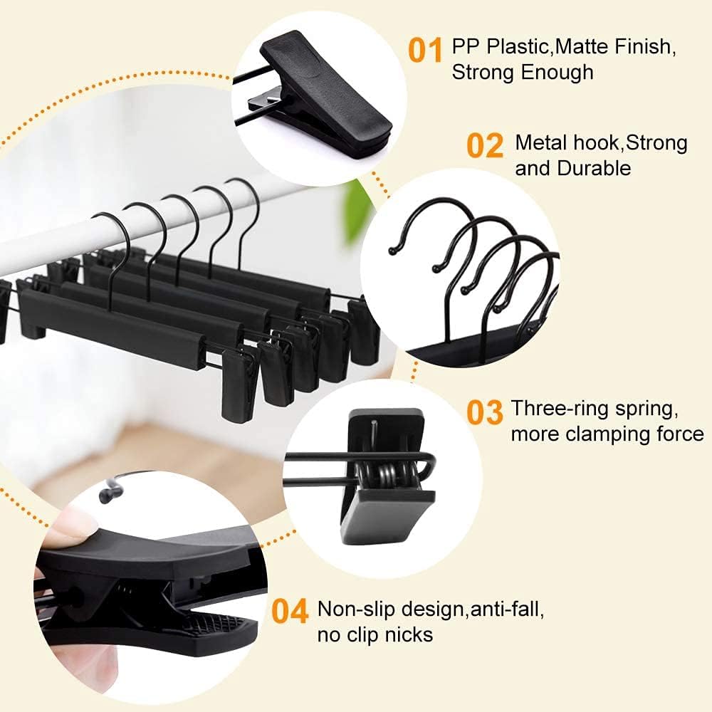 Pants Hangers With Clips, Skirt Hangers，360 ° Swivel Hooks Space Saving Hangers For Pants, Skirts, Clothes, Jeans (10Pack, Black)