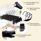 Pants Hangers With Clips, Skirt Hangers，360 ° Swivel Hooks Space Saving Hangers For Pants, Skirts, Clothes, Jeans (10Pack, Black)