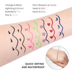 Evpct 7Pcs Colored Liquid Eye Liners Face Stamp Cosplay Gothic Makeup Set Kit For Beginners, Black Brown Purple Blue Red Pink Green Star Flowers Heart Moon Triangle Lightning Butterfly Stamps Eyeliner