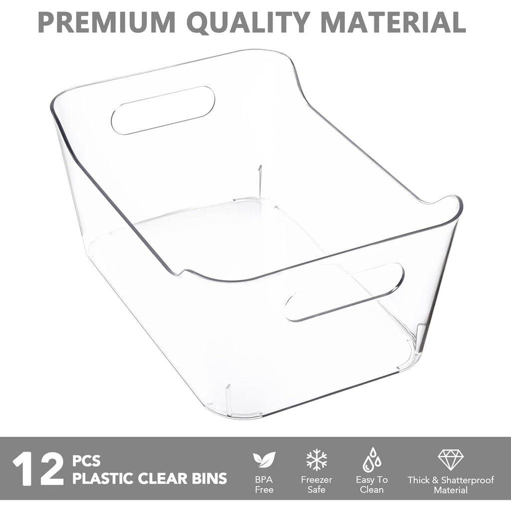 Tiawudi 12 Pack Plastic Storage Bins, Multi-Use Organizer Bins, Pantry Organizer, Clear Storage Containers for Home, Kitchen, Office, Cabinet, Shelf and Fridge Organization
