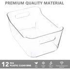 Tiawudi 12 Pack Plastic Storage Bins, Multi-Use Organizer Bins, Pantry Organizer, Clear Storage Containers for Home, Kitchen, Office, Cabinet, Shelf and Fridge Organization