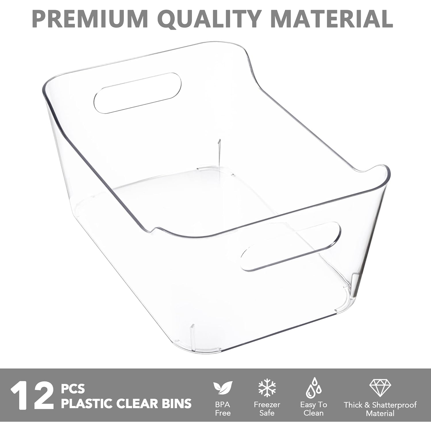 Tiawudi 12 Pack Plastic Storage Bins, Multi-Use Organizer Bins, Pantry Organizer, Clear Storage Containers for Home, Kitchen, Office, Cabinet, Shelf and Fridge Organization