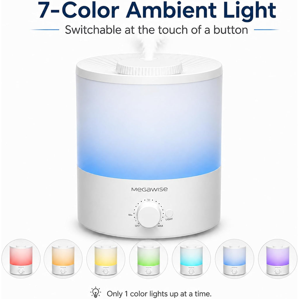 Megawise Ultrasonic Cool Mist Humidifier Sk7620 - 1.5L Capacity, Whisper-Quiet Operation, Adjustable Mist Output, Auto Shut-Off - Ideal For Home, Office, Baby Room, And Bedroom