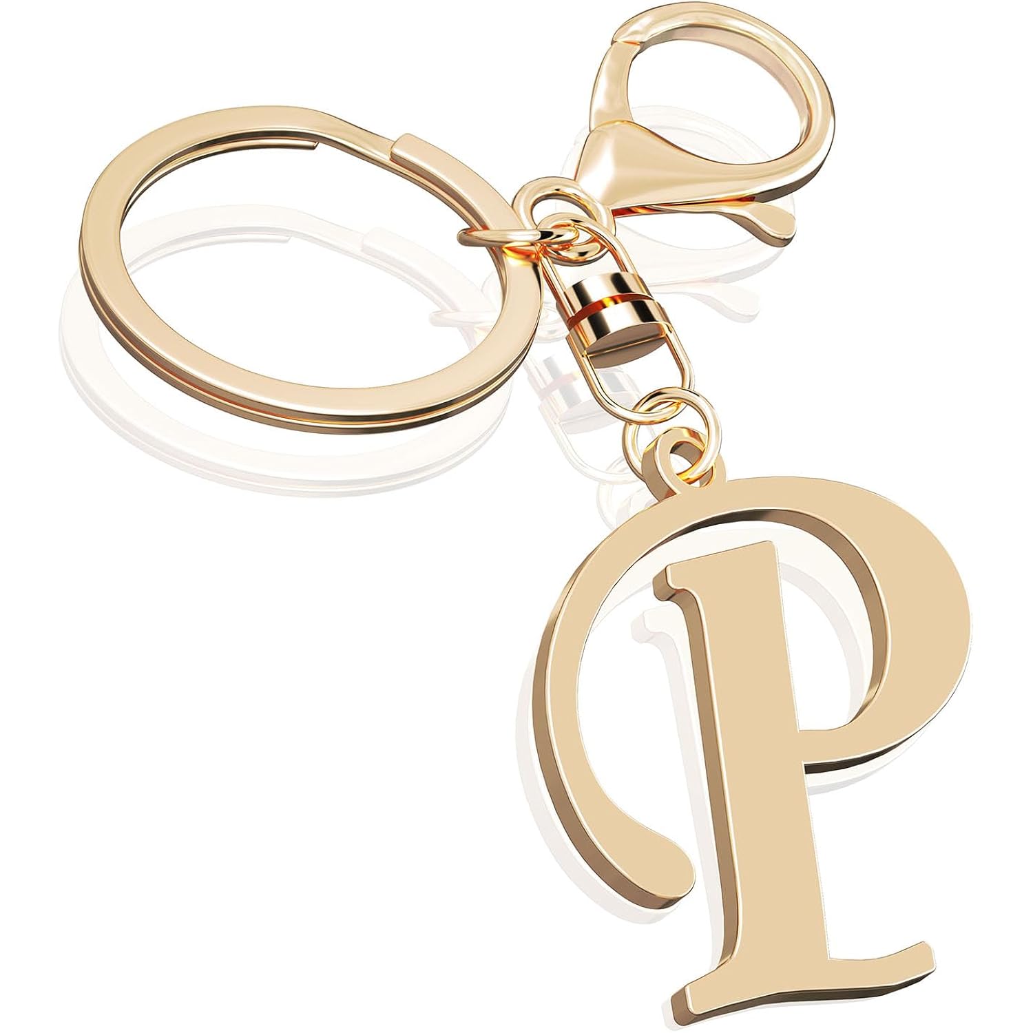 Cute Stainless Steel Gold Initial Letter Keychain for Women Girl, Charms for Key Handbag Backpack Bag, Personalized Gift