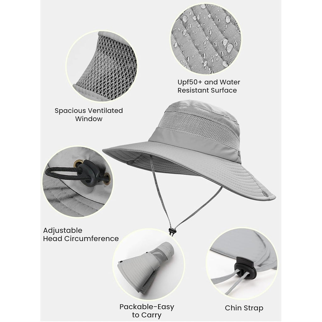 EW EastWater Beach Sun Bucket Hats for Women,UV Protection High Ponytail Hole UPF 50+ Waterproof for Hiking Safari Fishing