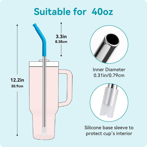 40 Oz Straight Metal Straws For 40 Oz Stanley Tumbler | 6 Pcs Stainless Steel Reusable Drinking Straw With Colourful Silicone Tips,Straw For Glass Cups, Bpa Free