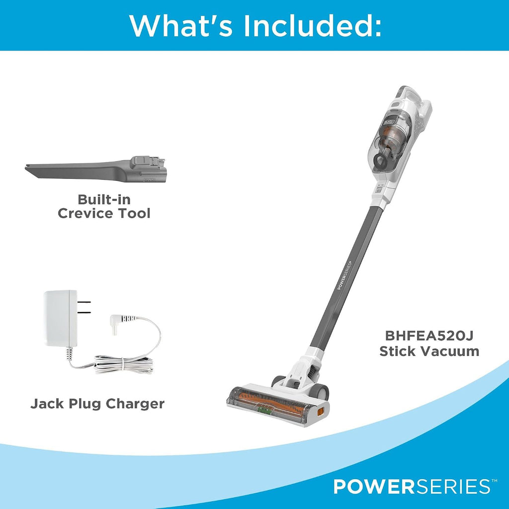 Black+Decker Powerseries+ 20V Max Cordless Stick Vacuum Cleaner With Led Floor Lights, Bagless, Lightweight, Cordless Vacuum Cleaners For Home, Up To 44 Mins Runtime, Powerful Suction,Gray (Bhfea520J)