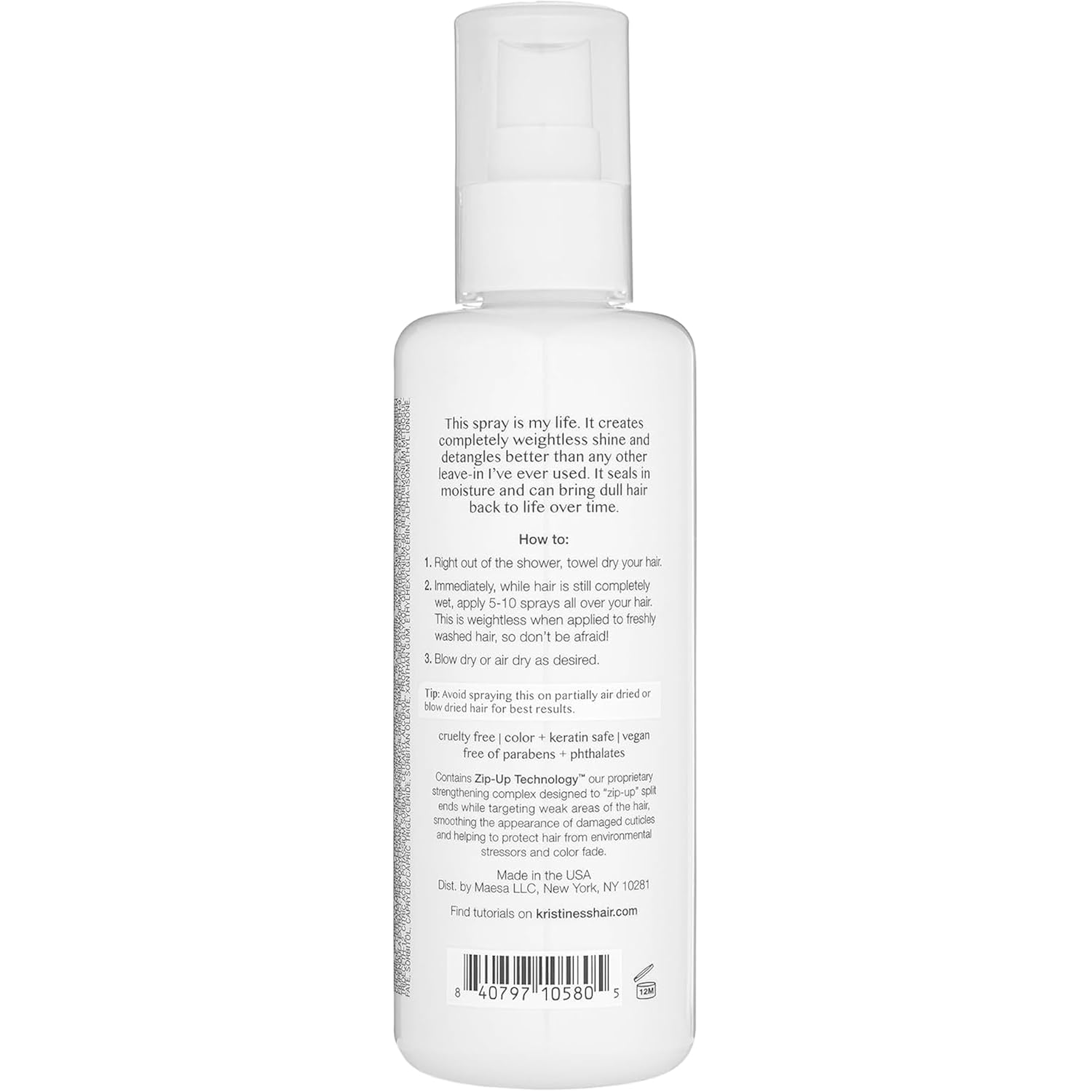 Kristin Ess Hair Hydrating Salon Leave In Conditioner Spray for Strength + Shine - Lightweight Anti Frizz Detangler for Women - Sulfate Free + Color Safe - Castor Oil Moisture Bond Repair Spray