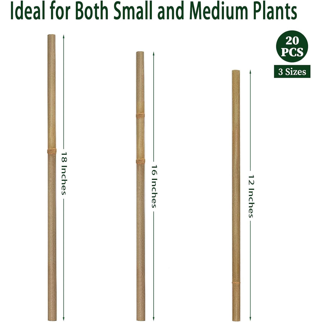Plant Stakes,18 Inches Natural Garden Bamboo Sticks,Bovitro 20Pcs Plant Support Stakes For Tomatoes,Beans,Vegetable And Potted Plants