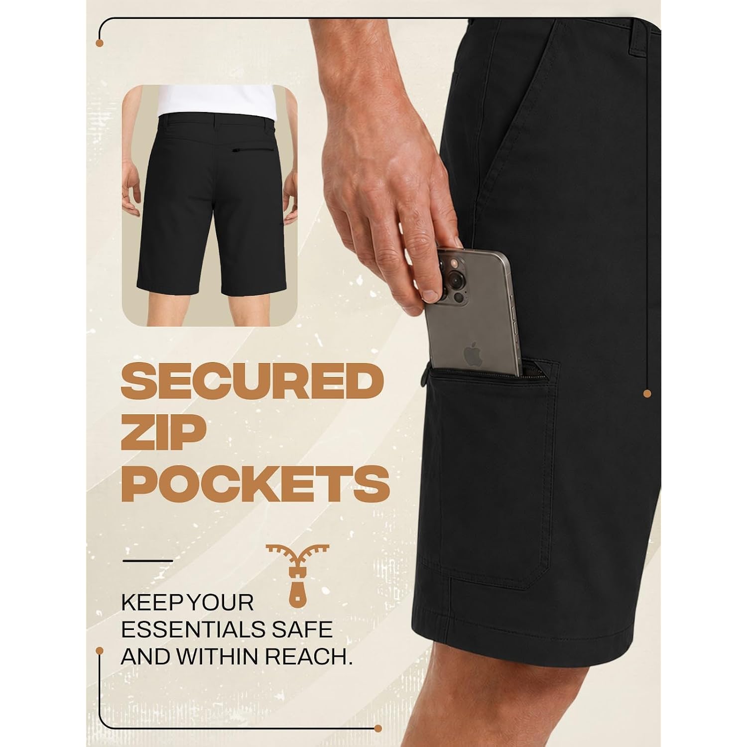 Weatherproof Vintage Mens Hiking Shorts, Quick Dry Lightweight Stretch Casual Shorts With Zipper Pockets