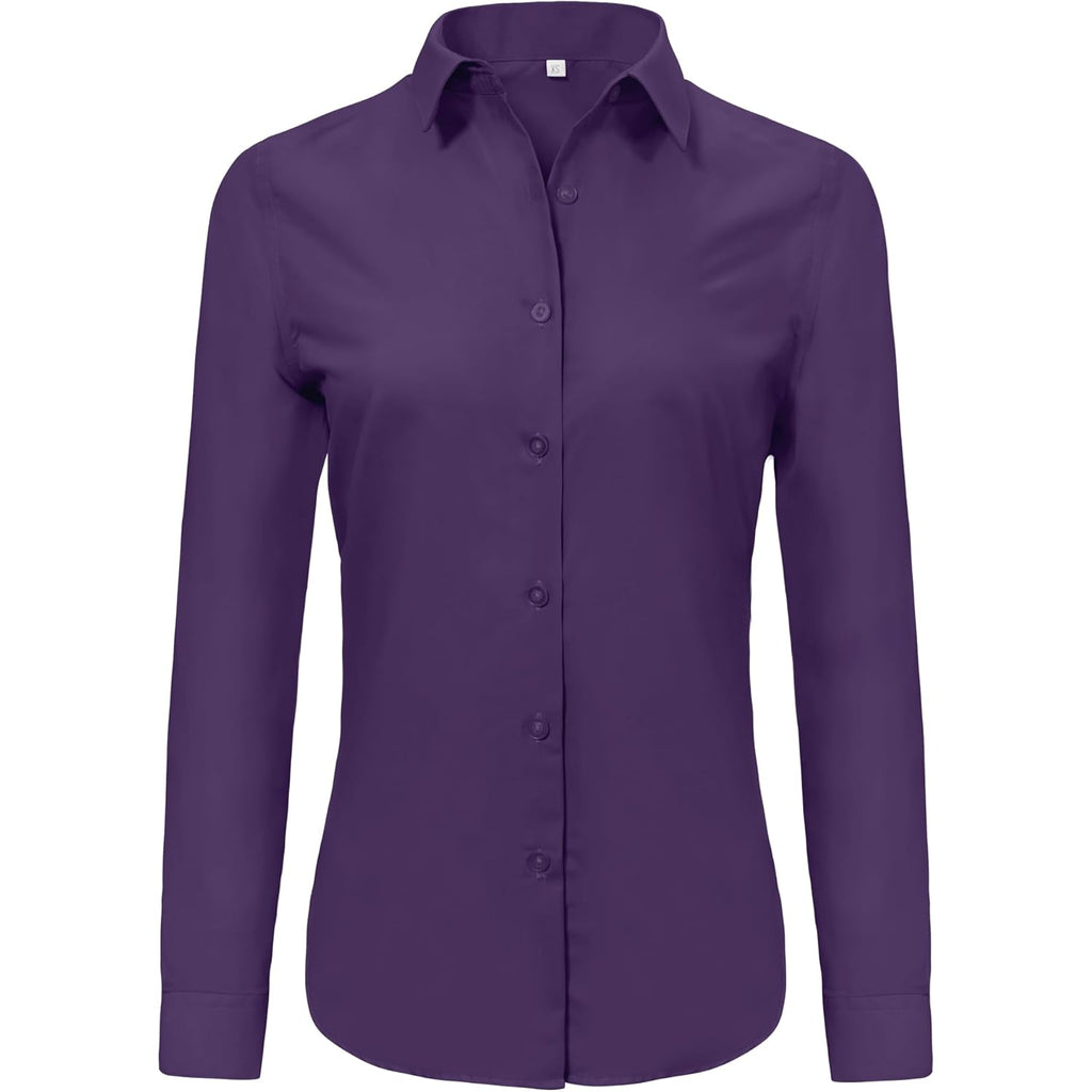 Super Soft Wrinkle Free Button Down Shirts for Women Solid Long Sleeve Striped Formal Work Dress Blouses Tops