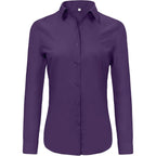 Super Soft Wrinkle Free Button Down Shirts for Women Solid Long Sleeve Striped Formal Work Dress Blouses Tops