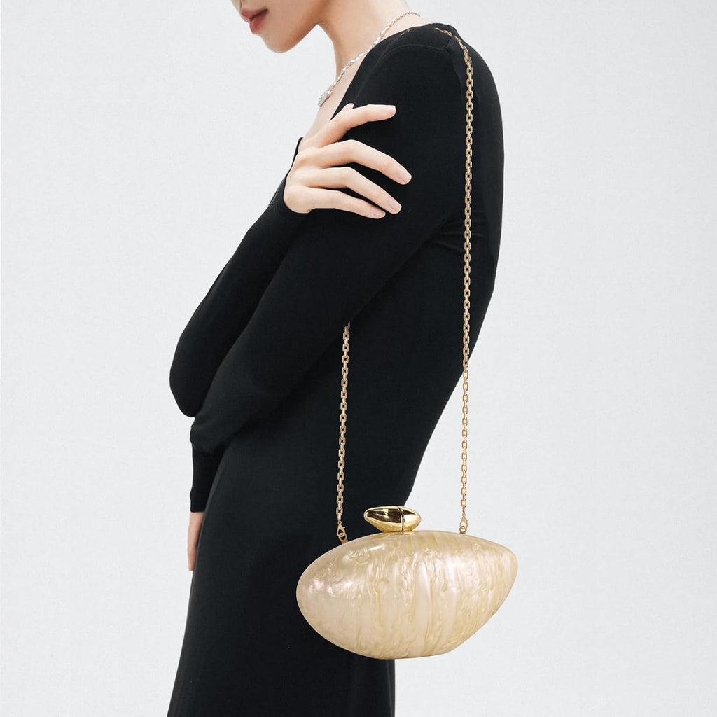 Acrylic Shell Clutch Purse For Women, Marble Evening Bag With Magnetic Closure For Wedding Party