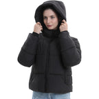 Puffit Women'S Cropped Puffer Jackets,Warm Winter Jacket With Removable Hood,Zipped Pockets,Short Ladies Quilted Coat