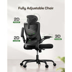 Marsail Ergonomic Office Chair: Office Desk Chair with High Back Mesh and Adjustable Lumbar Support Rolling Work Swivel Task Chairs with Wheel 3D Armrests and Headrest