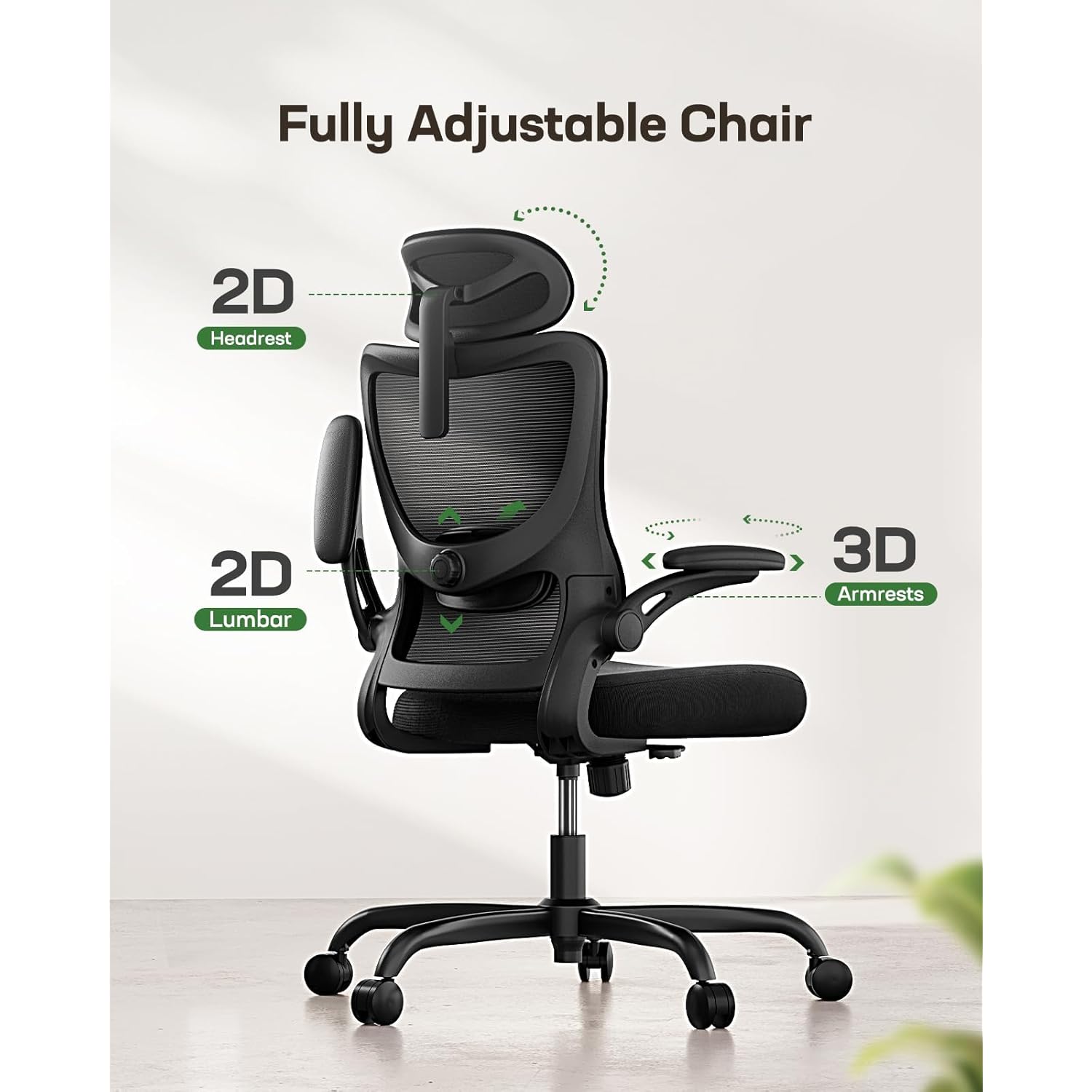 Marsail Ergonomic Office Chair: Office Desk Chair with High Back Mesh and Adjustable Lumbar Support Rolling Work Swivel Task Chairs with Wheel 3D Armrests and Headrest