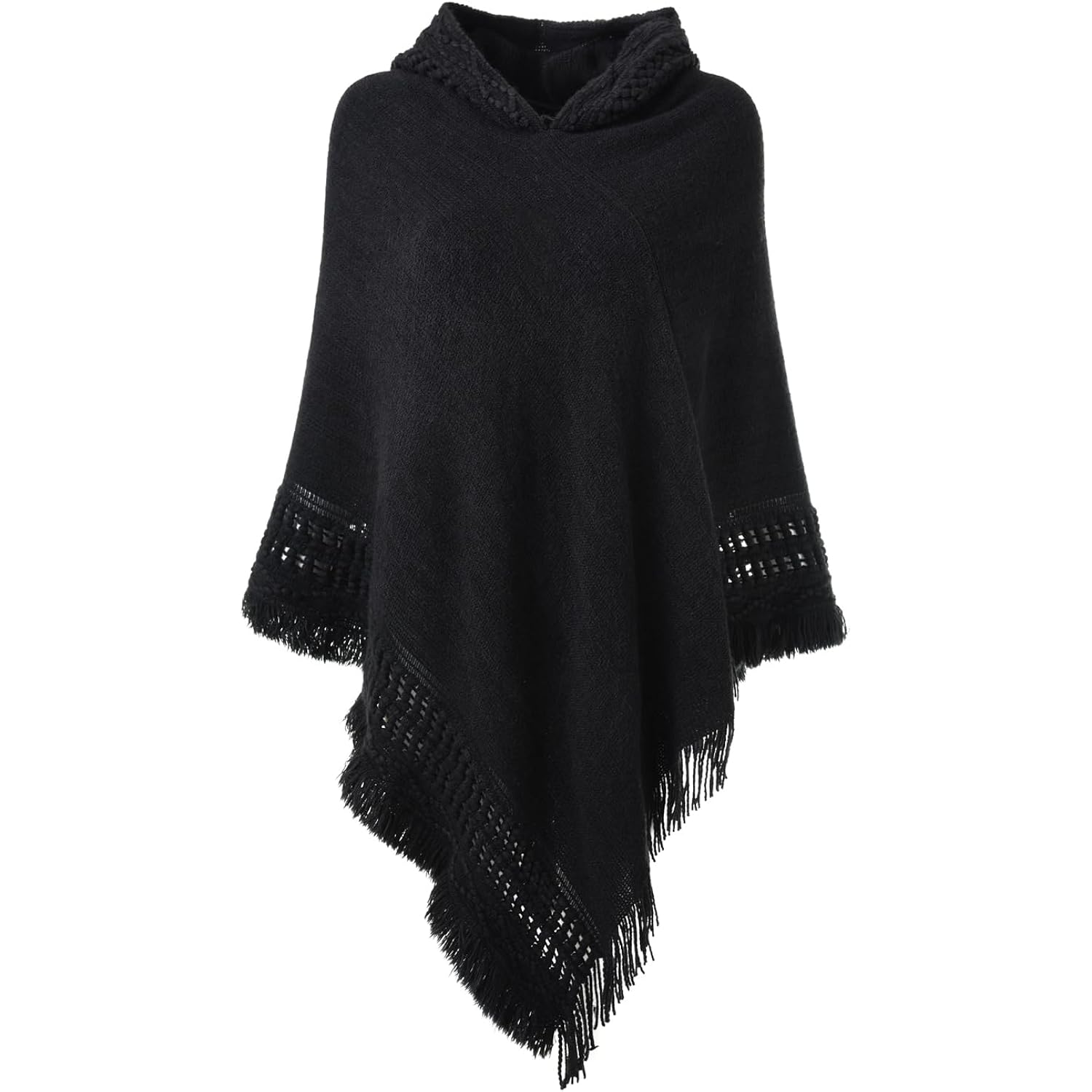 Ferand Ladies' Hooded Cape With Fringed Hem, Crochet Poncho Knitting Patterns For Women