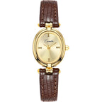 Womens Fashion Small Gold Oval Quartz Watches Vintage Leather Band Waterproof Luxury Casual Ladies Bracelet Wrist Watch Brown Black