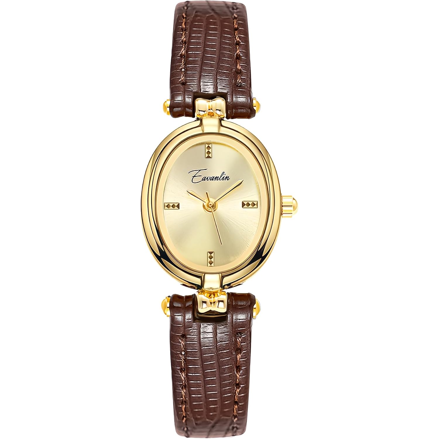 Womens Fashion Small Gold Oval Quartz Watches Vintage Leather Band Waterproof Luxury Casual Ladies Bracelet Wrist Watch Brown Black