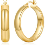 YOUNGYUE 8mm Wide Chunky Gold Hoops 14K Real Gold Plated Hypoallergenic 925 Sterling Silver Hoops Lightweight Big Gold Hoop Earrings for Women 30/40/50/60mm
