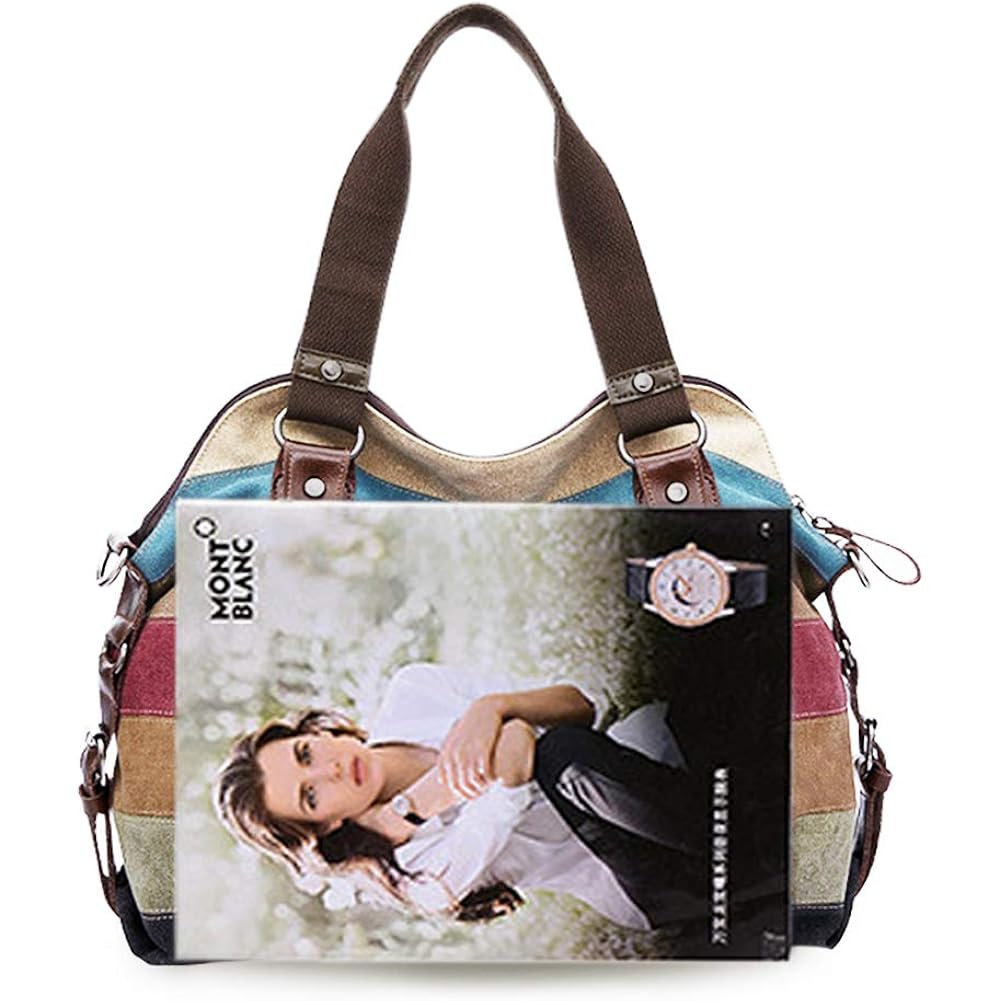 Canvas Handbag Multi-Color Striped Lattice Cross Body Shoulder Purse Bag Tote-Handbag for Women | Striped, Lattice, Shoulder, Purse, Bag, Striped
