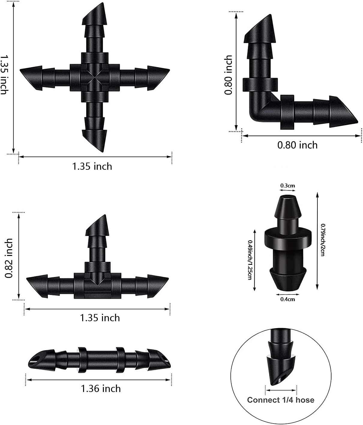 60 Pieces Drip Irrigation 1/4" Barbed Tubing End Plugs,Barbed Connectors End Cap For Drip Or Sprinkler Systems