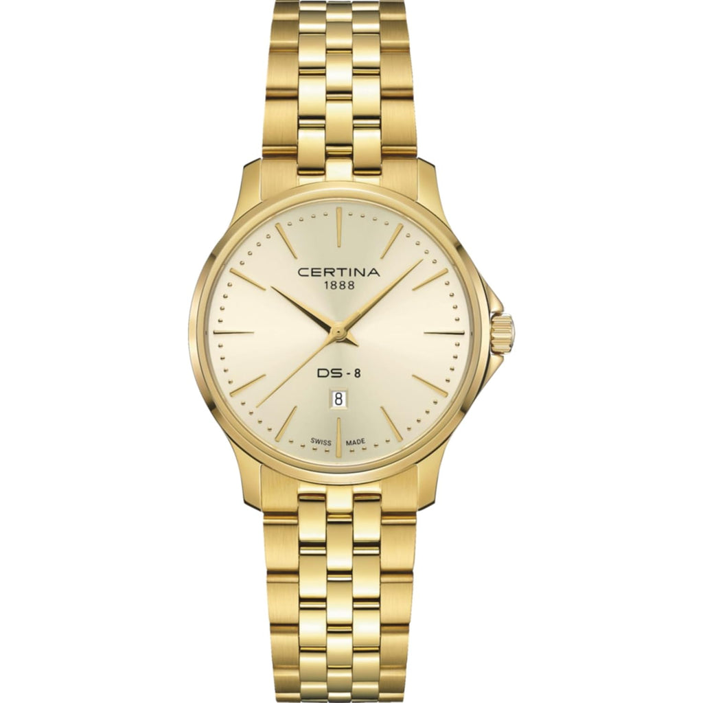 Certina, Womens, DS 8 Lady, 31, mm, Steel, Quartz, Precidrive, Watch, Champagne/Golden, Steel, C0450103336100