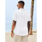 Runcati Mens Button Down Shirts Casual Short Sleeve Shirt Textured Linen Summer Beach Tops With Pocket
