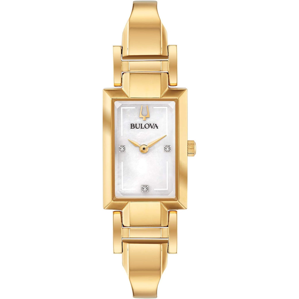Bulova Ladies' Classic Diamond Dial Quartz Stainless Steel Watch, Rectangle, Mother-Of-Pearl