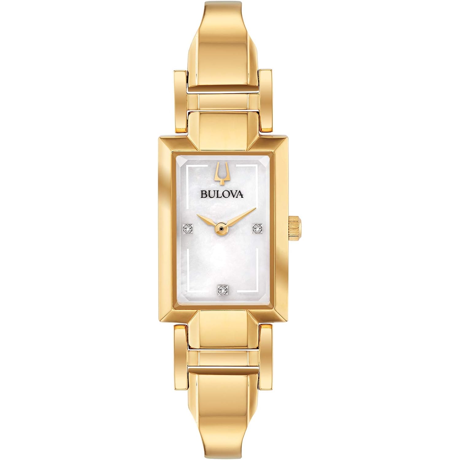 Bulova Ladies' Classic Diamond Dial Quartz Stainless Steel Watch, Rectangle, Mother-Of-Pearl