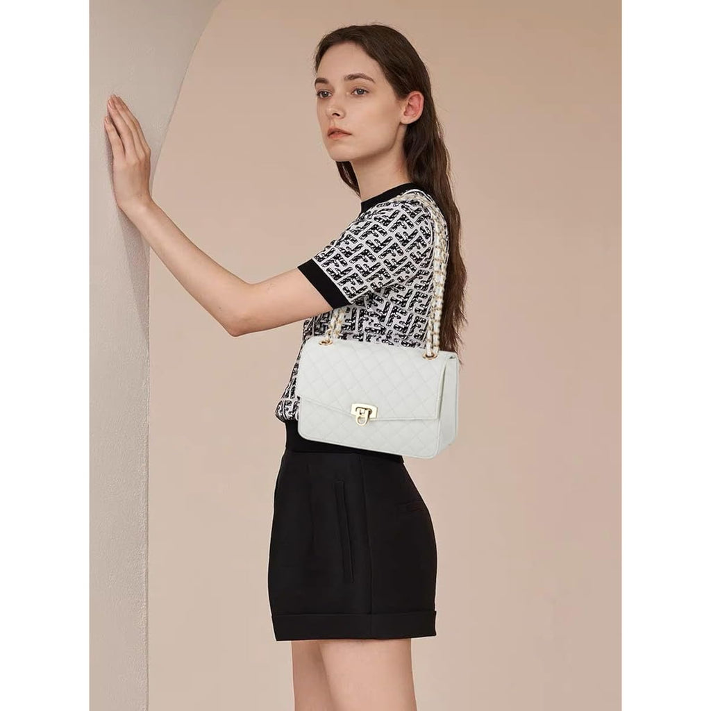 Gm Likkie Quilted Shoulder Bag For Women, Medium Flap Crossbody Handbag With Chain Strap, Soft Vegan Leather Clutch Purse