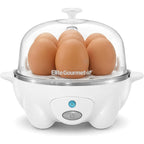 Elite Gourmet EGC-007## Rapid Egg Cooker, 7 Easy-To-Peel, Hard, Medium, Soft Boiled Eggs, Poacher, Omelet Maker, Auto Shut-Off, Alarm, 16-Recipe Booklet, White