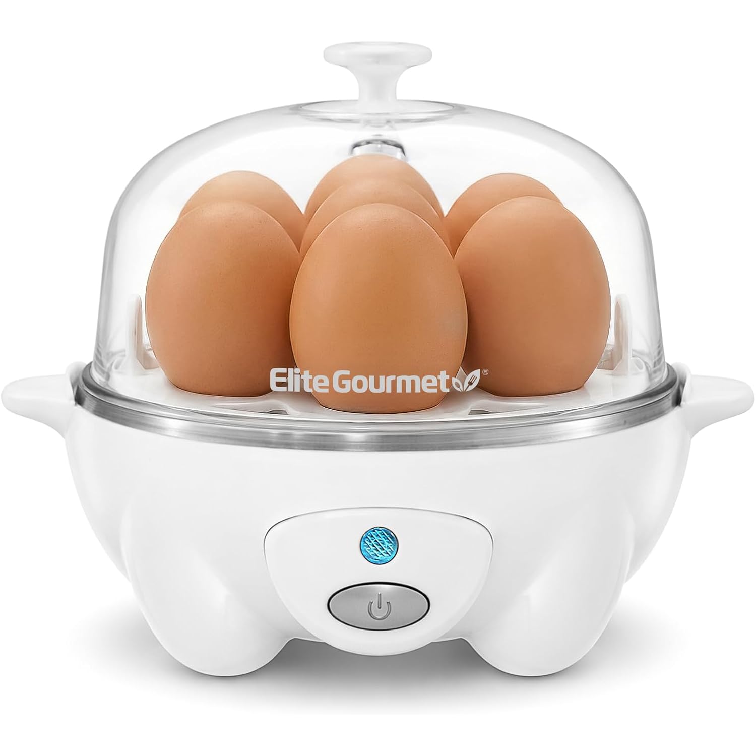 Elite Gourmet EGC-007## Rapid Egg Cooker, 7 Easy-To-Peel, Hard, Medium, Soft Boiled Eggs, Poacher, Omelet Maker, Auto Shut-Off, Alarm, 16-Recipe Booklet, White