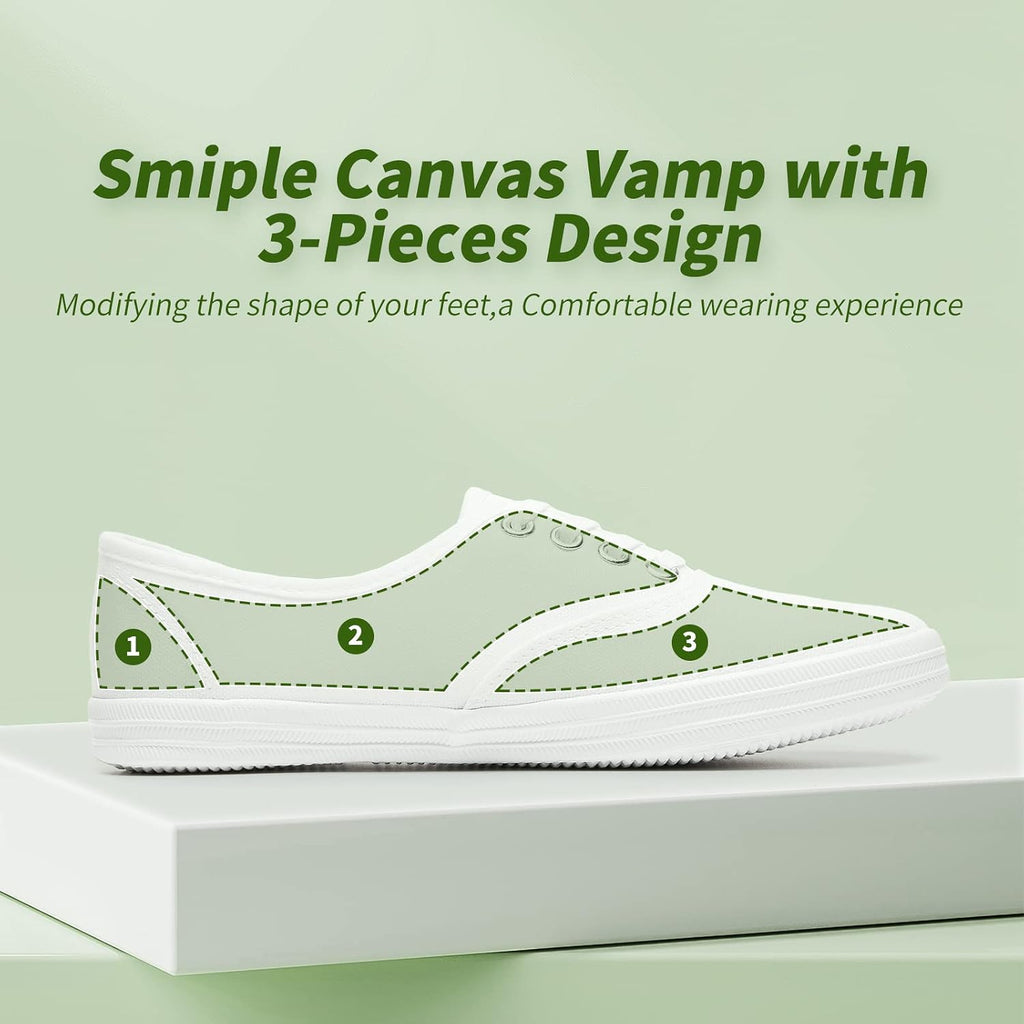 Tuopin Womens White Canvas Sneakers Low Top Lace-Up Canvas Shoes Lightweight Casual Tennis Shoes