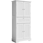 Choochoo 51" H Bathroom Floor Cabinet With Drawers And Adjustable Shelves | Bathroom Storage Cabinet, Freestanding Kitchen Pantry Cupboard With 4 Doors For Living Room, White