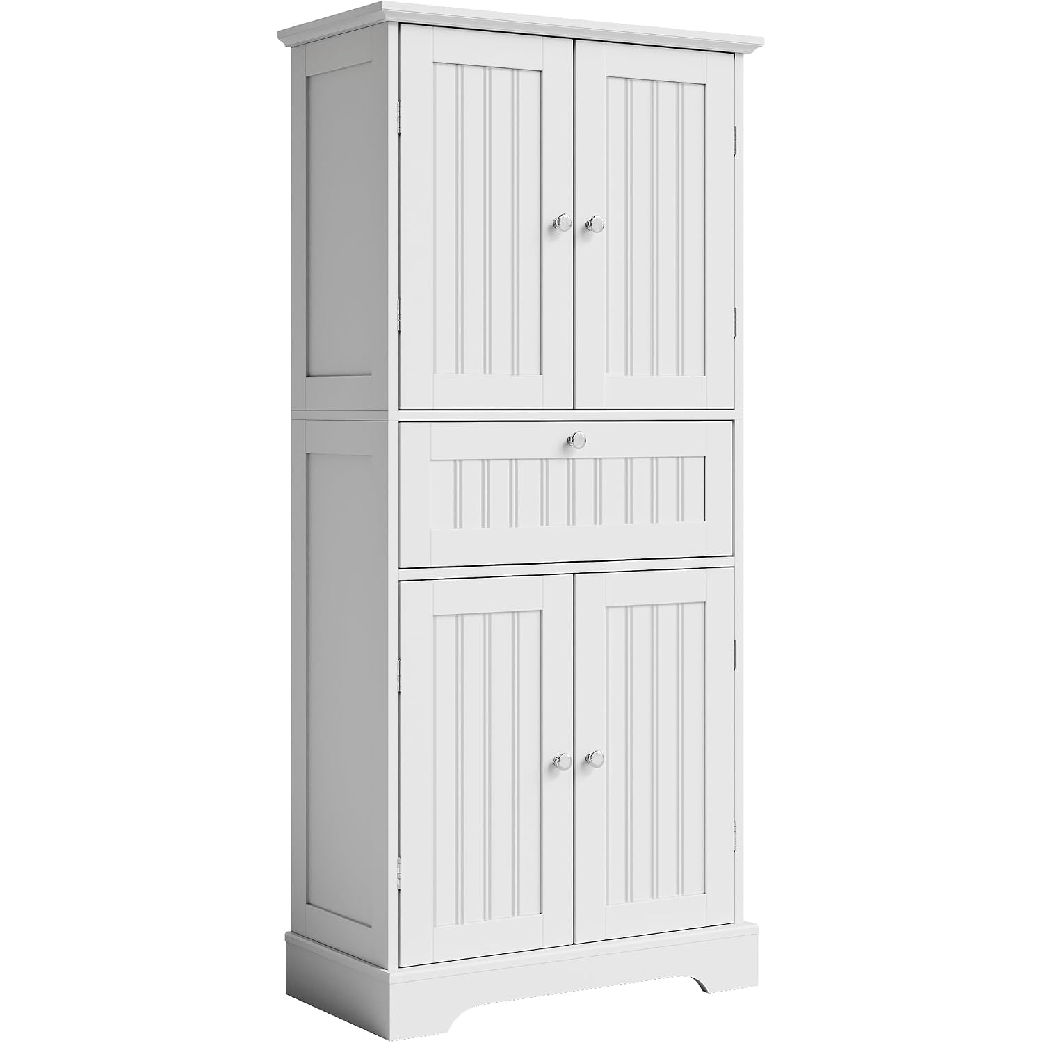 Choochoo 51" H Bathroom Floor Cabinet With Drawers And Adjustable Shelves | Bathroom Storage Cabinet, Freestanding Kitchen Pantry Cupboard With 4 Doors For Living Room, White