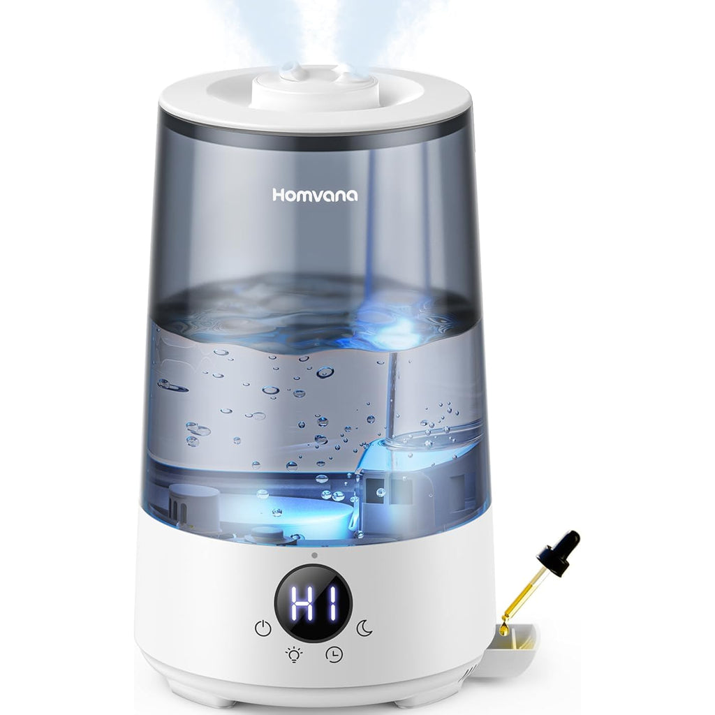 Homvana 3.6L Top-Fill Cool Mist Humidifiers For Bedroom, Large Room & Plants, 23Db Ultra-Quiet, Easy-To-Clean 2-In-1 Baby Humidifier & Oil Diffuser For Congestion Relief, Lasts Up To 4 Nights (Grey)