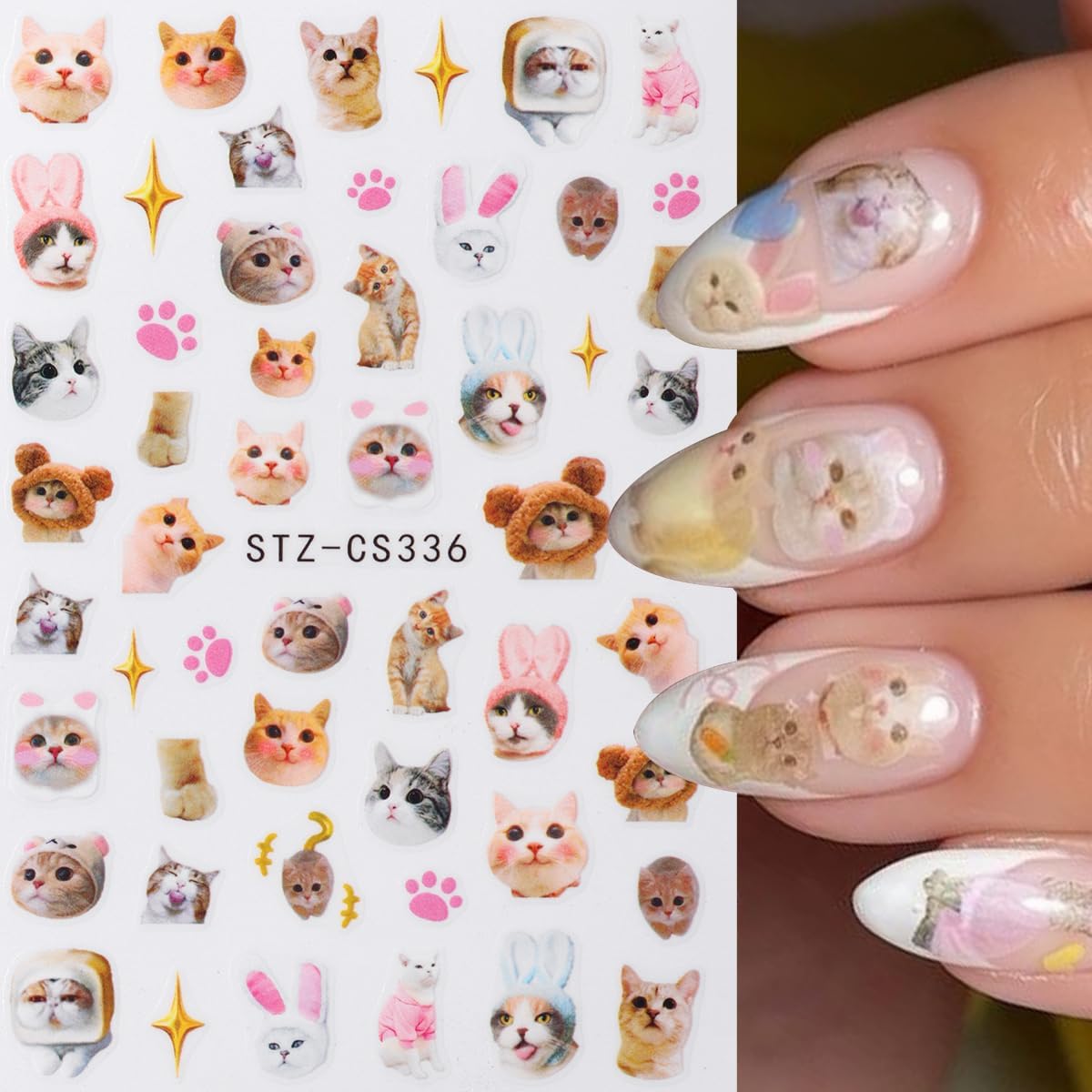 Cute Cat Nail Stickers 3 Sheets Heart Nail Decals Stickers for Nails Art Design Self-Adhesive Sticker DIY Nail Art Decoration Handmade Nails Supplies