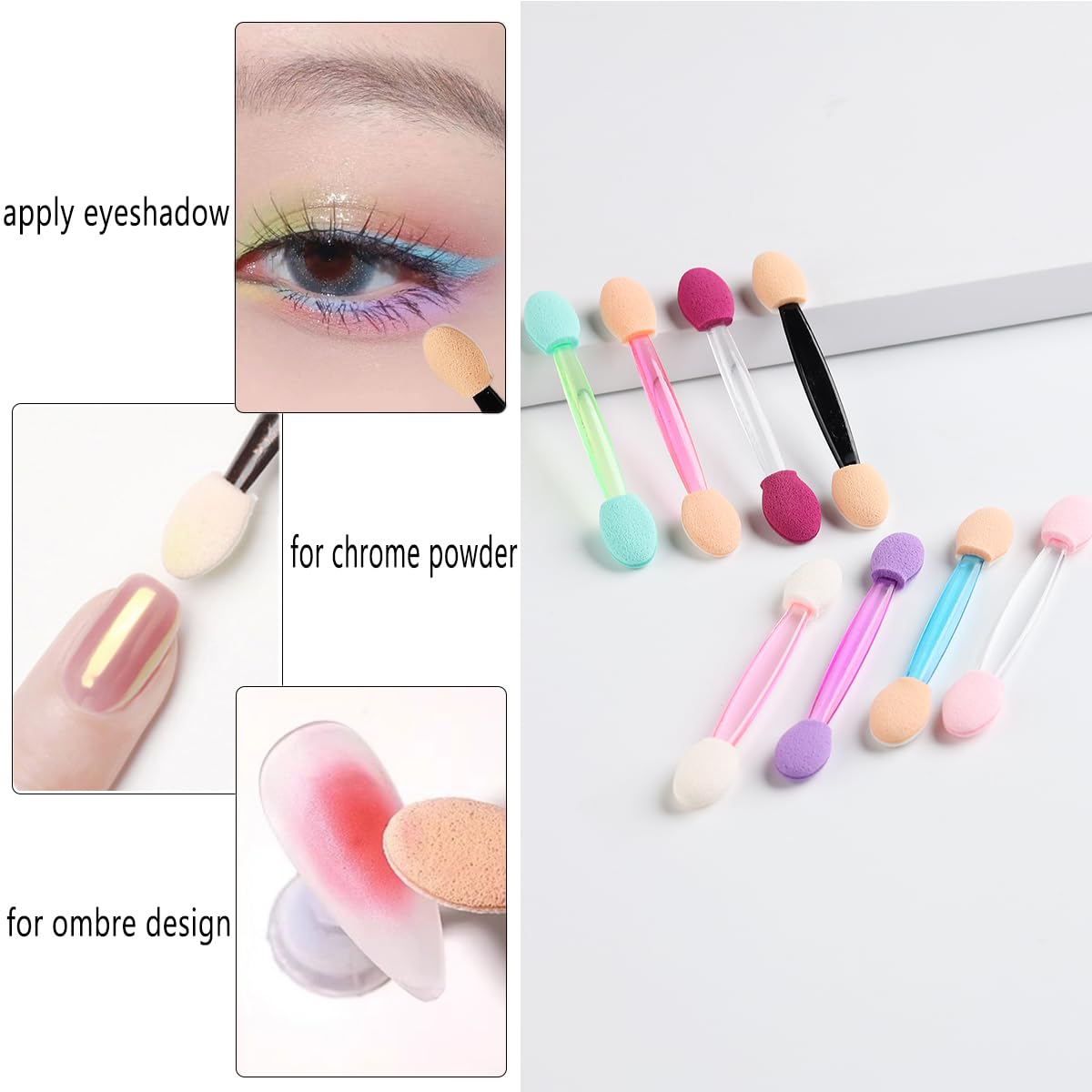 Fcozpjk 50PCS Chrome Nail Powder Applicator Brushes, Disposable Eyeshadow Applicator With Acrylic Storage Box, Nail Glitter Powder Pigment Pen Brush, Nail Art Applicator Tools