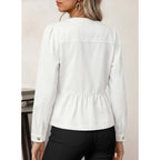 Dokotoo Cropped Jean Jacket Women Button Down Long Sleeve Collarless Cinched Waist Denim Jackets