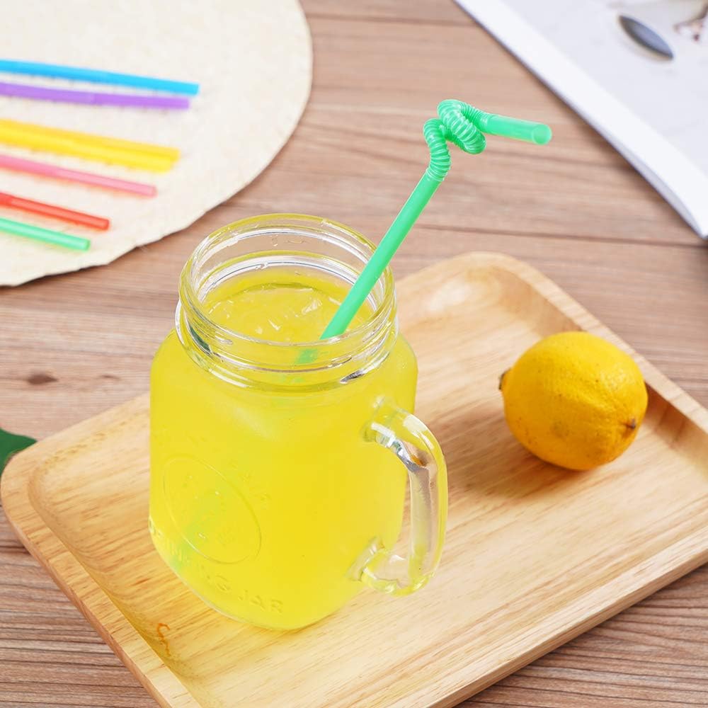 200 Pcs Colorful Plastic Long Flexible Straws.(0.23'' Diameter And 10.2" Long)