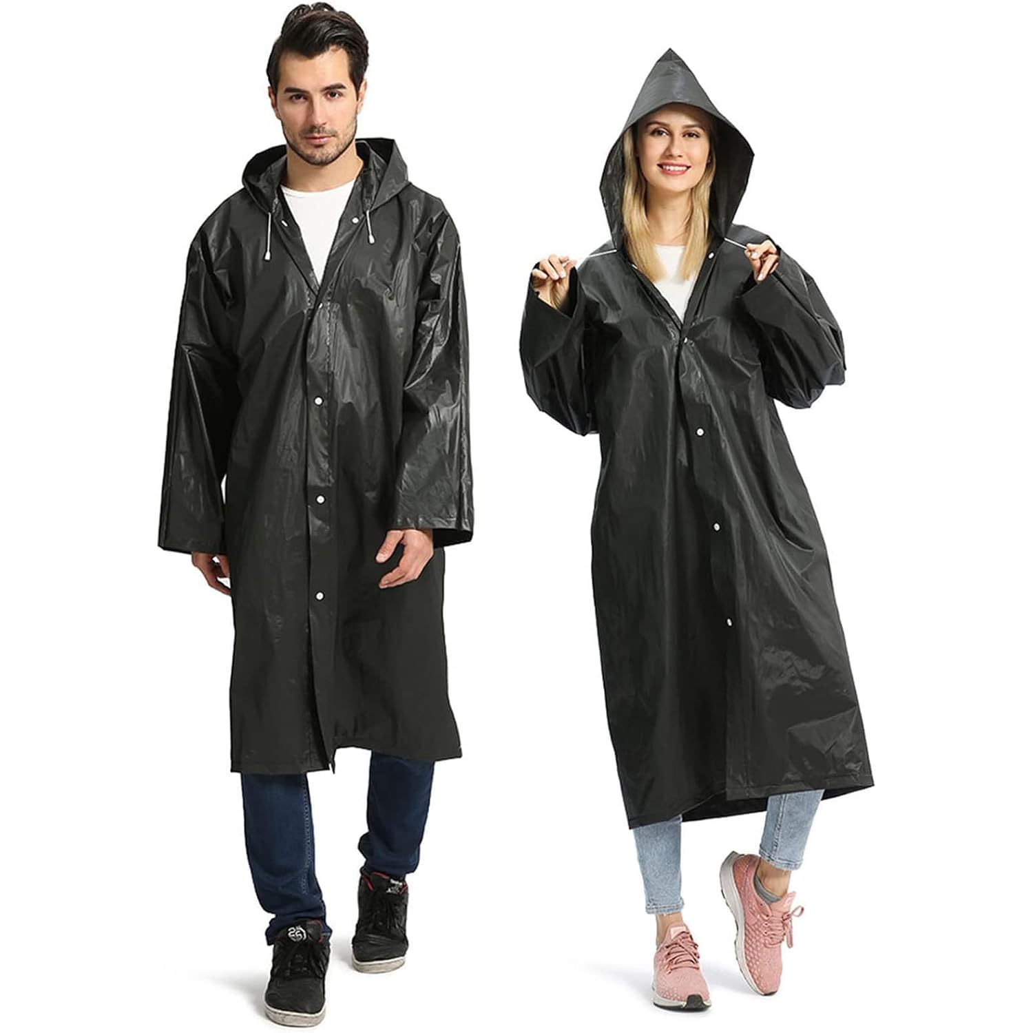 Opret 2 Pack Raincoats For Adults Reusable, Eva Rain Ponchos Lightweight Rain Coat Waterproof Rain Gear For Men And Women