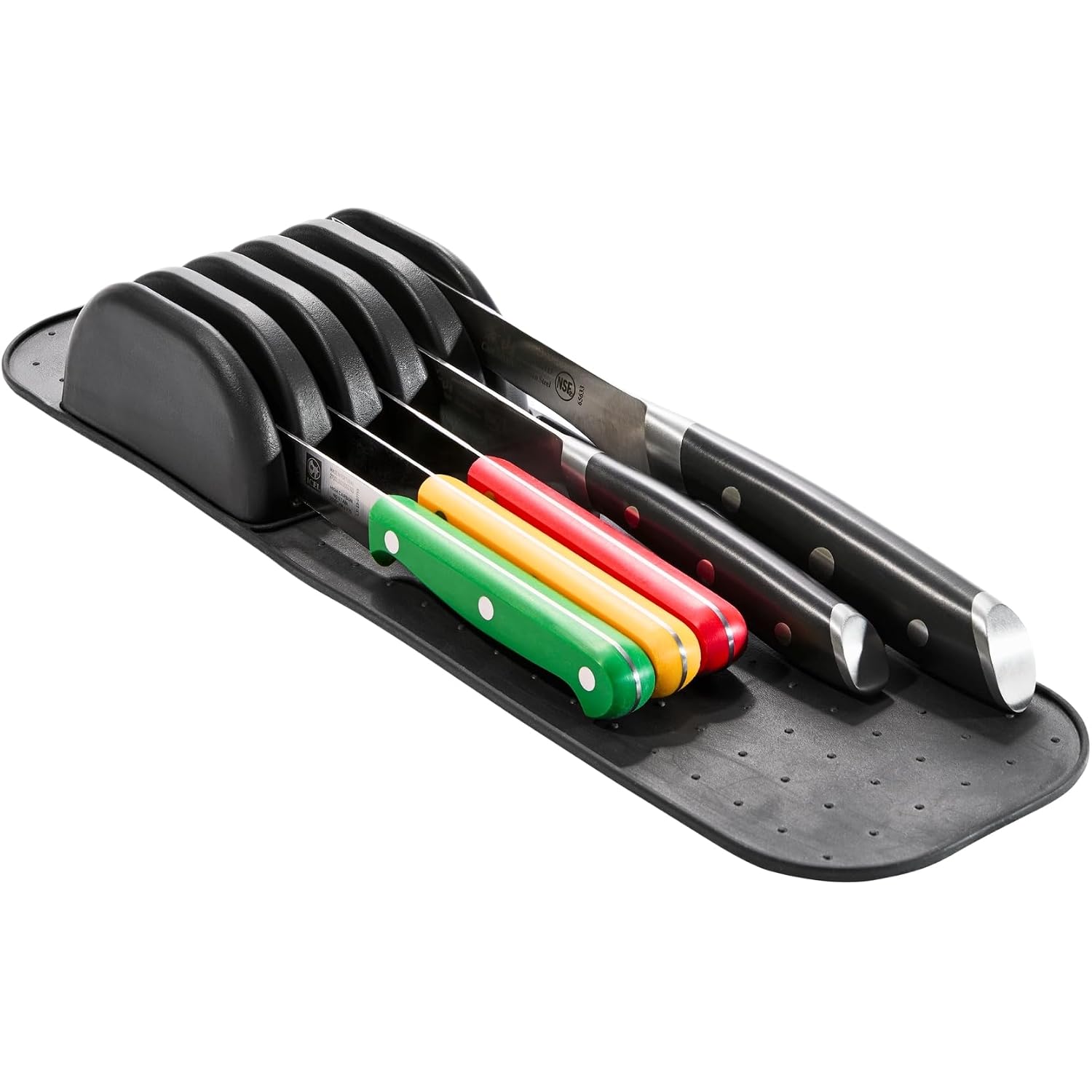 Madesmart Knife Mat, Compact Soft-Grip Slot Organizer For 5 Knives, Non-Slip Drawer Insert Protects Blades And Maximizes Space, Carbon