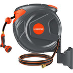 100Ft Retractable Garden Hose Reel 1/2 Inch, Wall Mounted Heavy Duty Water Hose With Auto-Lock, Slow Return, 180° Swivel Bracket & 9-Pattern Spray Nozzle, Uv Resistant Outdoor Hose Storage System