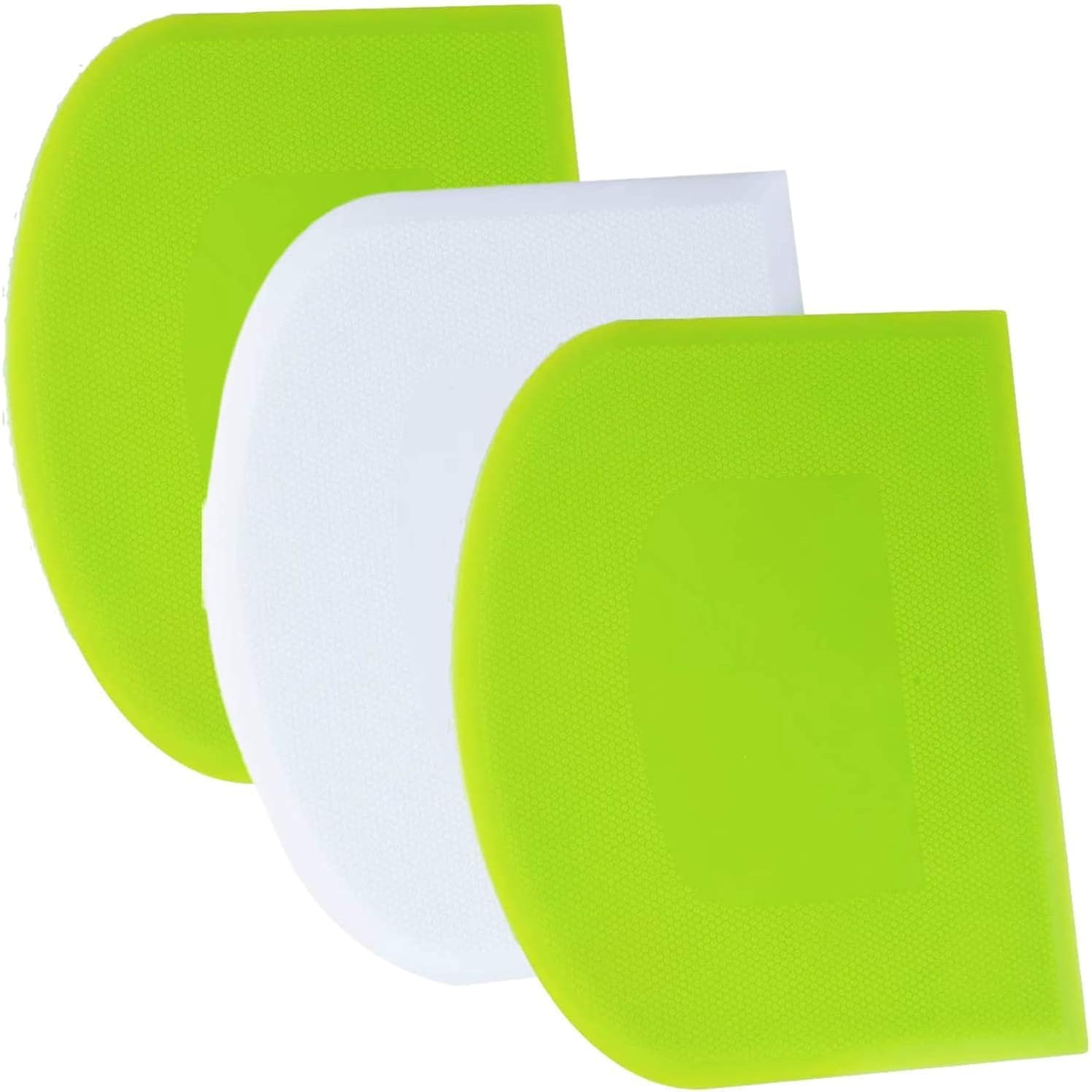 Surdoca Dough Scraper Bench Scraper - 3P 4.7X3.7" Plastic Flexible Bowl Scraper, Sharp Edge & Angles Cake Scraper. Non-Slip Bakeware Decorating Tools Sculpting & Modeling Tools - Green+White+Green