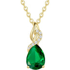FANCIME 14K Solid Yellow Gold Teardrop Pendant with Diamond Birthstone Necklace Birthday Gifts for Mom Women, Sterling Silver Chain 16" + 2" Extender