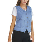 Women'S Sleeveless Denim Vest V Neck Button Down Jean Vest Top Waistcoat Jacket