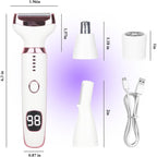 Wet & Dry Electric Razor for Women Men,4 in 1 Rechargeable Led Display Electric Shaver and Facial Hair Remover,Painless Ladies Body Razors for Nose Face Body Leg Bikini Arm Hair (White)